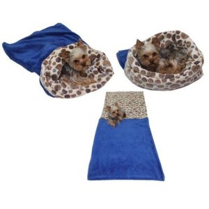 Pelíšek pro psy XL - modrá/hnědá kolečka