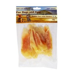For Dogs and Cats Králičí ucho plněné kuřecím masem 75g