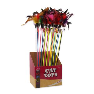 Hračka MAGIC CAT šidítko s pírky a rolničkou 17 cm + 49 cm 24ks