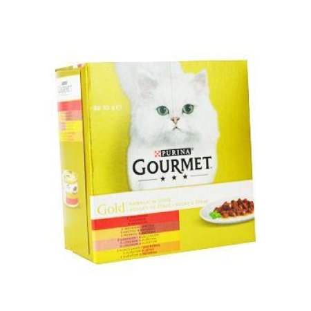 Gourmet hovězí/krůta s kachnou/losos s kuřetem/kuře s játry ve šťávě Multipack 8 x 85 g