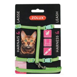 Postroj kočka s vodítkem 1,2m zelený Zolux