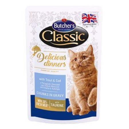 Butcher’s Cat Class.Delic.Dinn.pstruh+treska kapsa100g