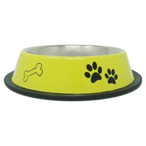 PROFIZOO Miska nerezová protiskluzová s potiskem (tlapka/kost) 930 ml Jasmínově žlutá